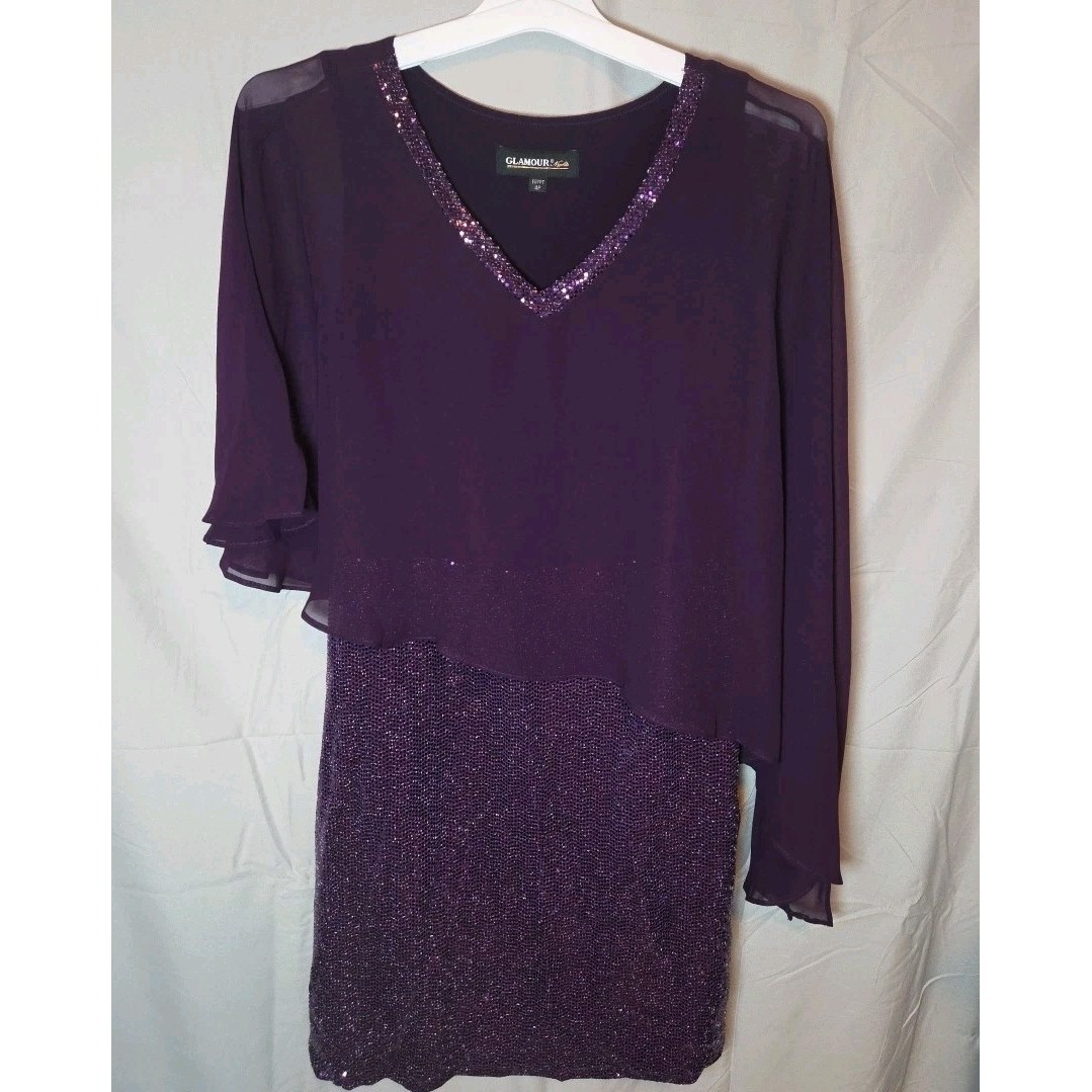 John Meyer Cocktail Dress Sz 4p Purple-Sequins-Sheer Overlay Msrp $129